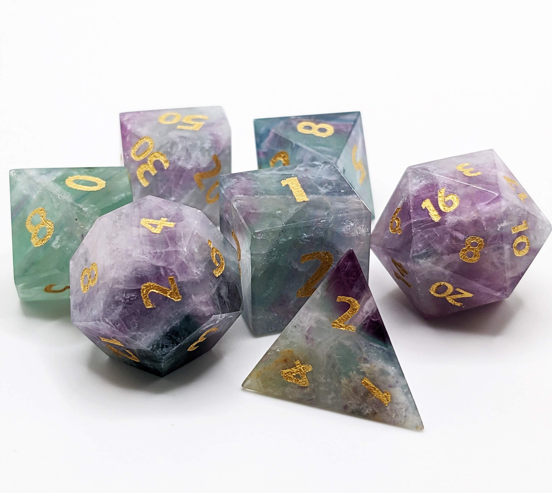 Natural Fluorite gemstone dice set