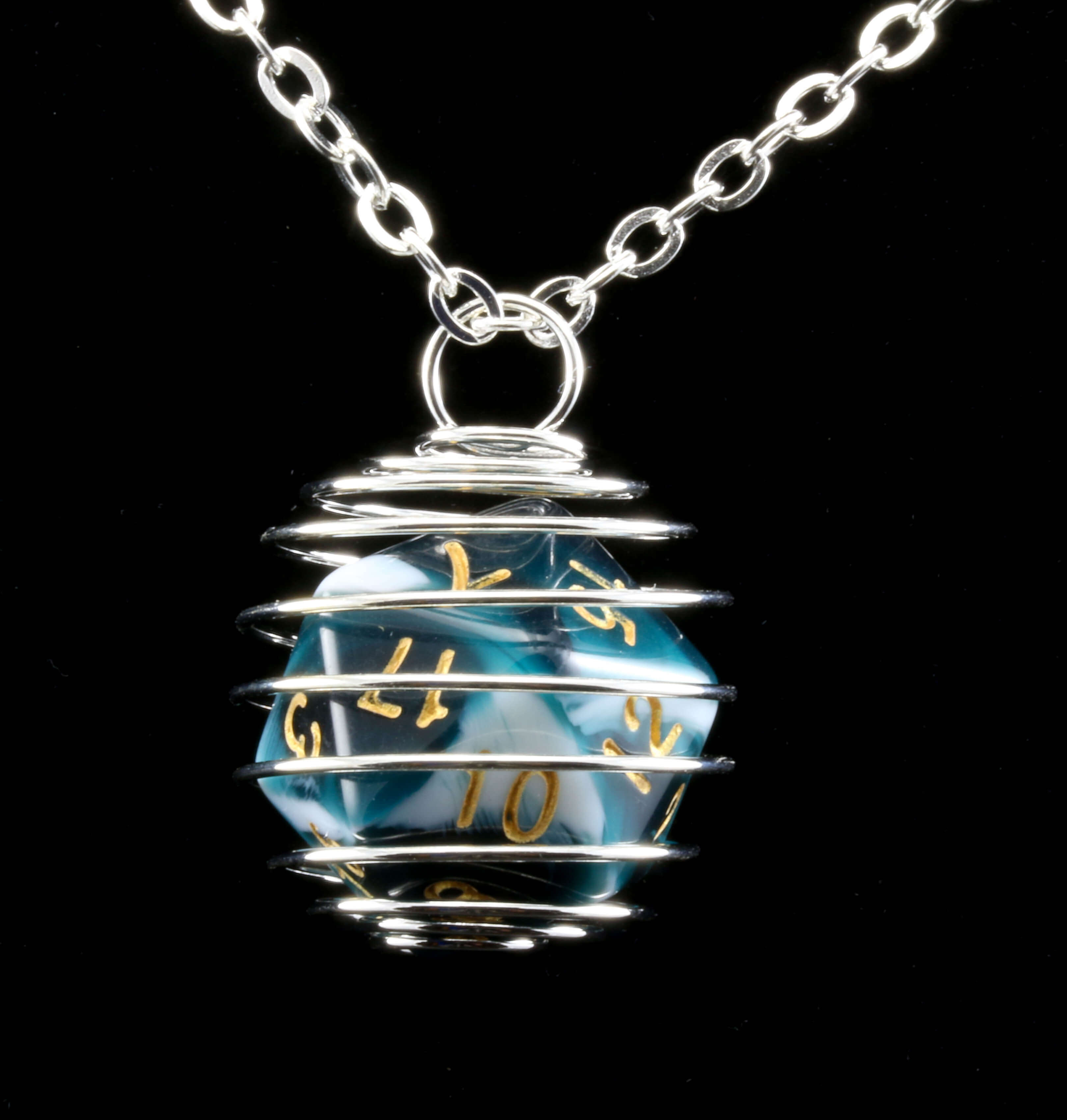 Mystic Teal D20 Necklace