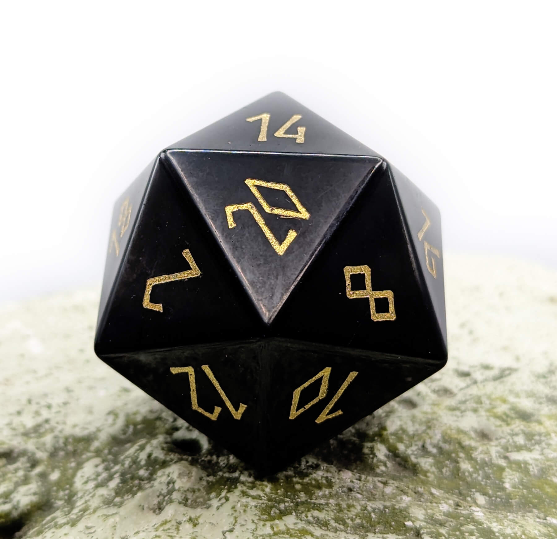 black obsidian d20 for tabletop rpg games