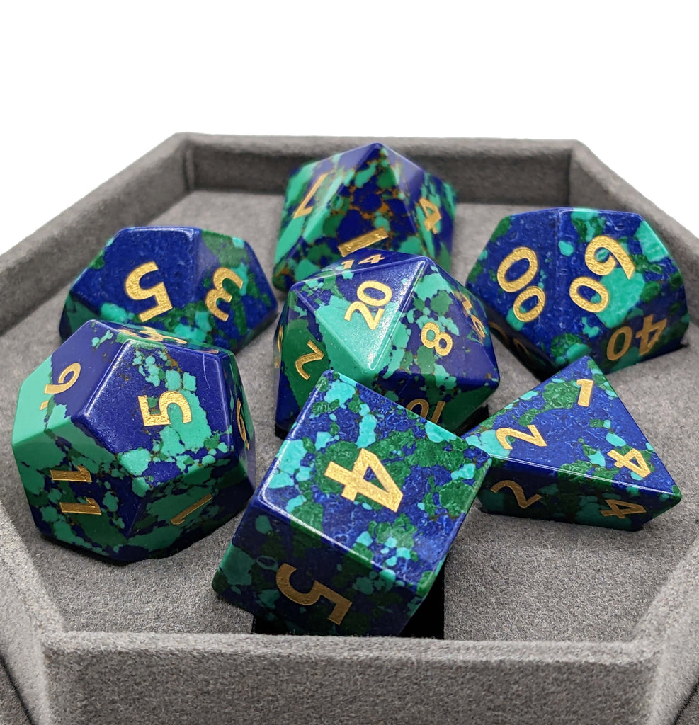 Phoenix lapis lazuli gemstone dice for dnd games