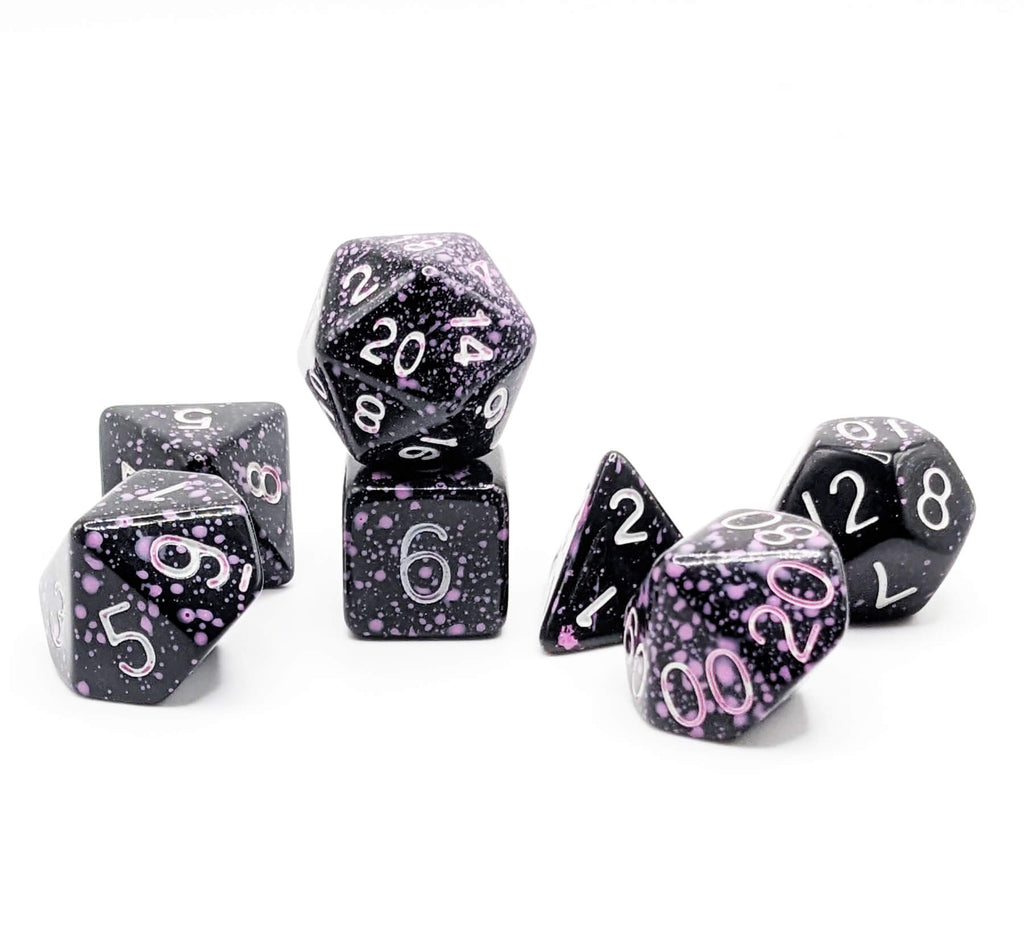 purple and black dnd dice set for games