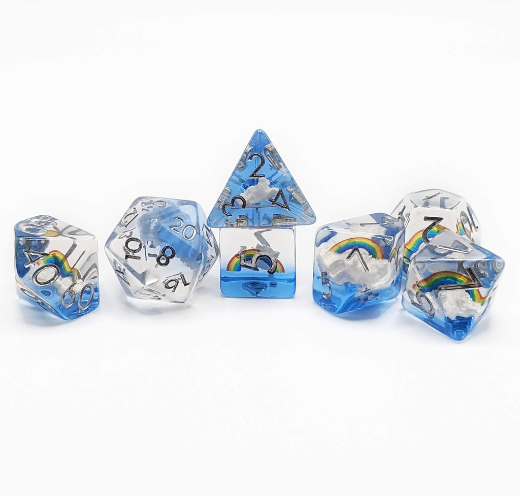 Beautiful rainbow and clouds dice set