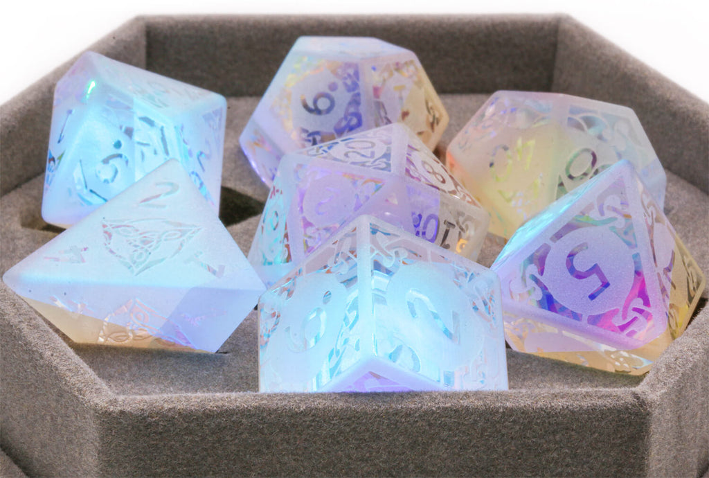 Etched Rainbow Glass Dice