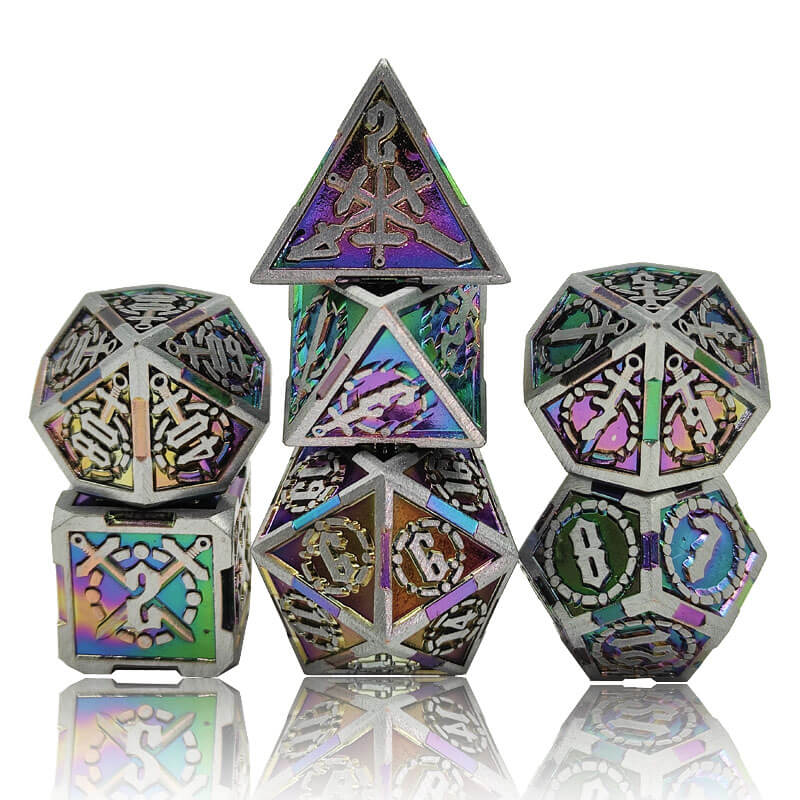 Rainbow and Steel Metal Dice