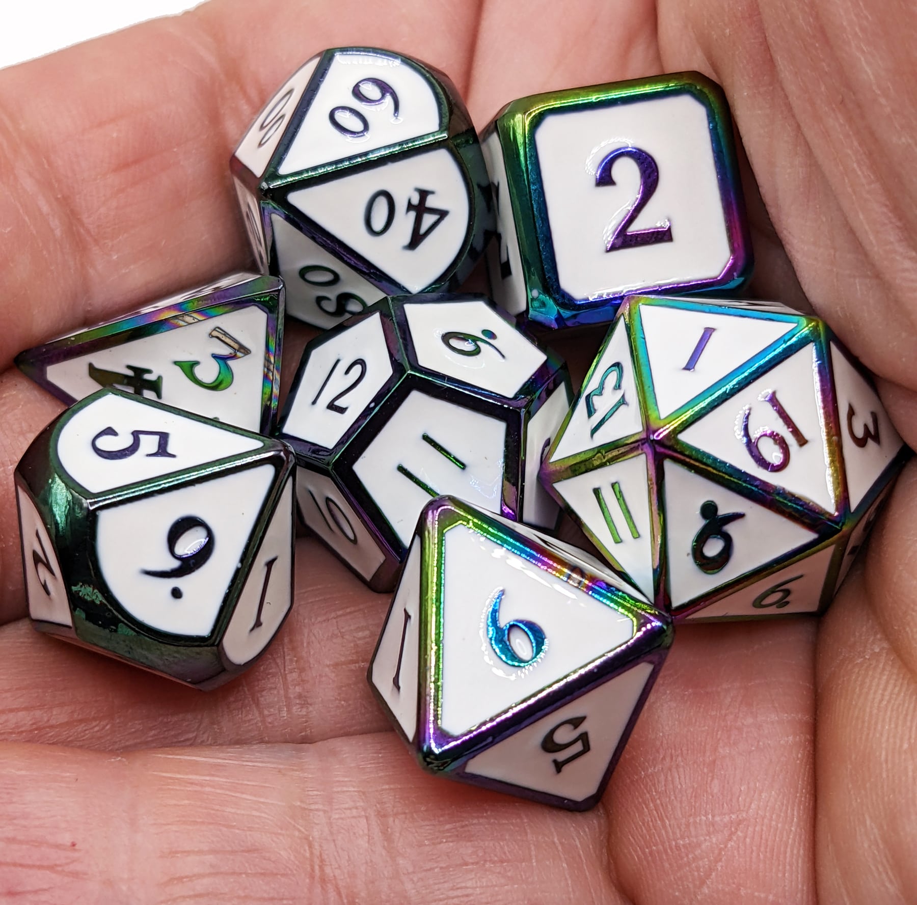 Rainbow Road Dice White Metal DnD Set