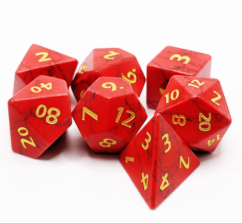 red turquoise gemstone dice for dungeons and dragons games