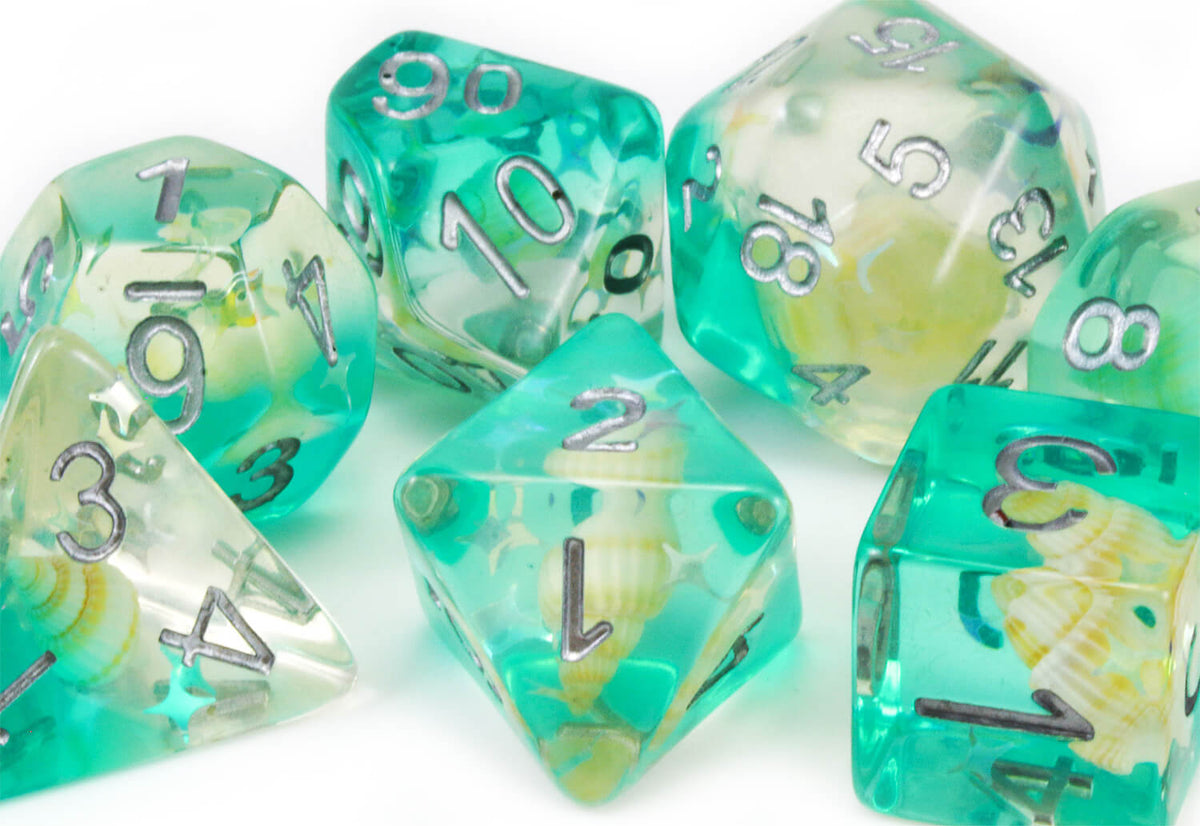 Seashell Dice (Aqua Green) | RPG Role Playing Game Dice Set – Dark Elf Dice