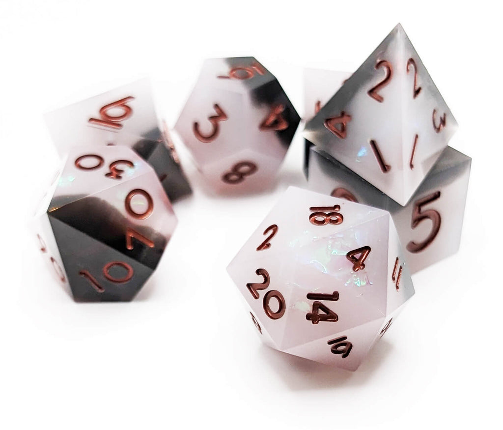 Sharp edge inclusion dice set black and white
