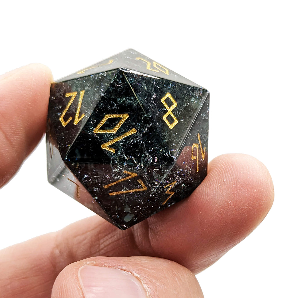 Beautiful d20 smoke black dice for dnd and other rpg games