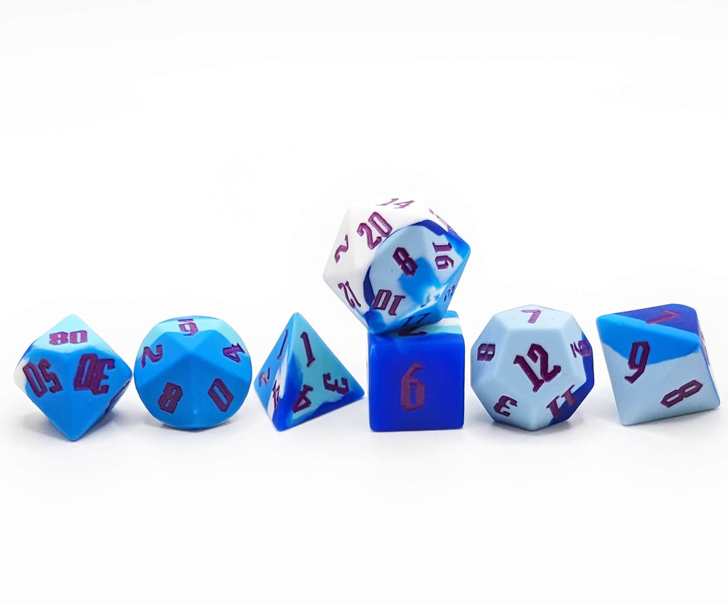 Silicone blue dice for ttrpg gaming