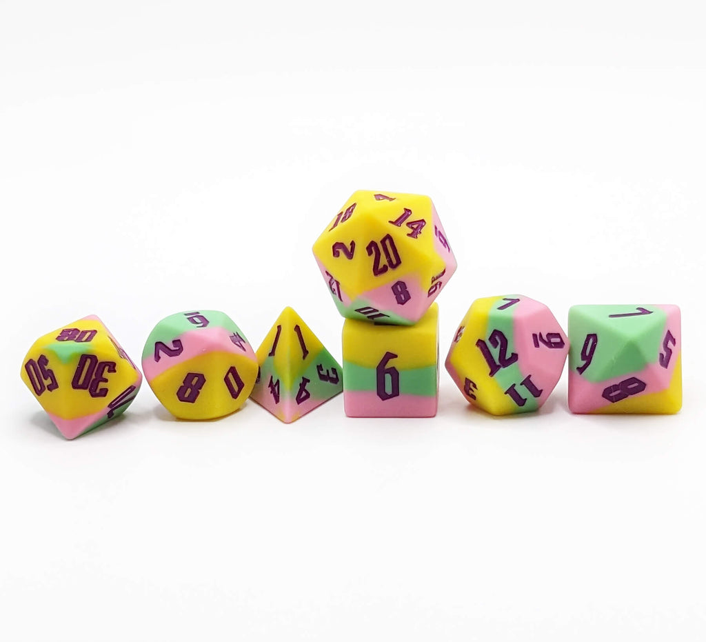 silicone dice set yellow and pink