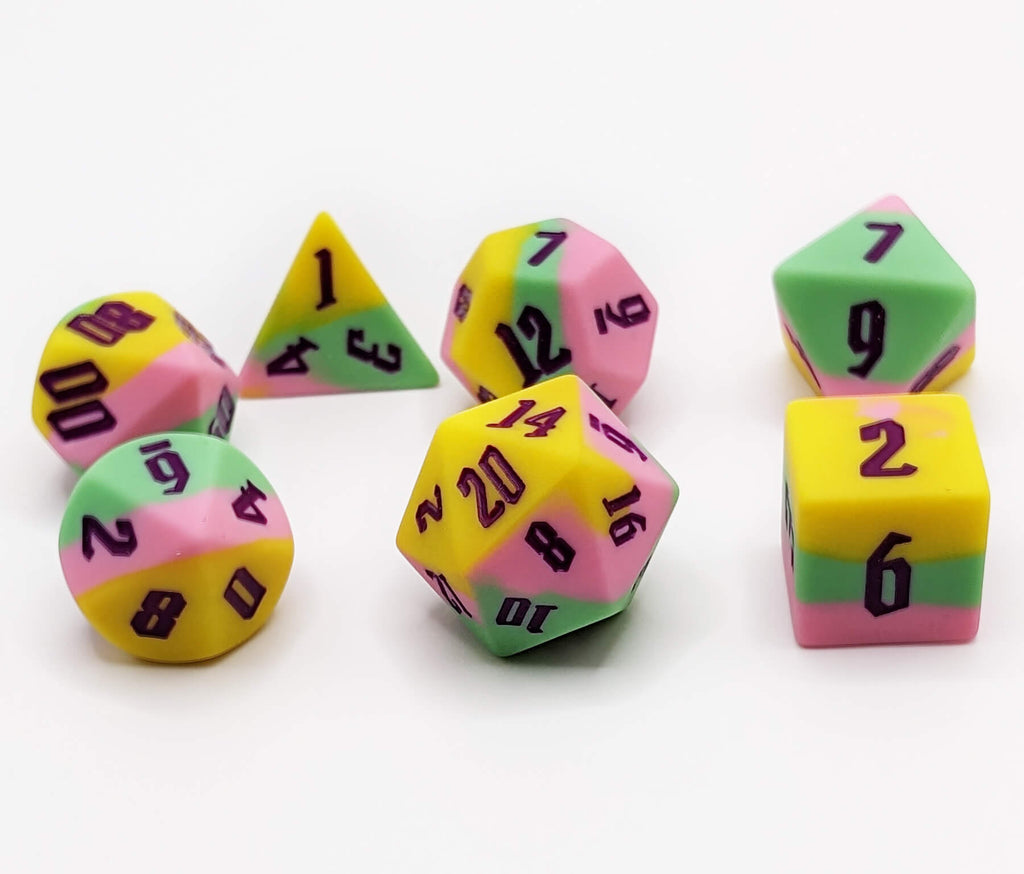 brightly colored silicone dice pink and yellow