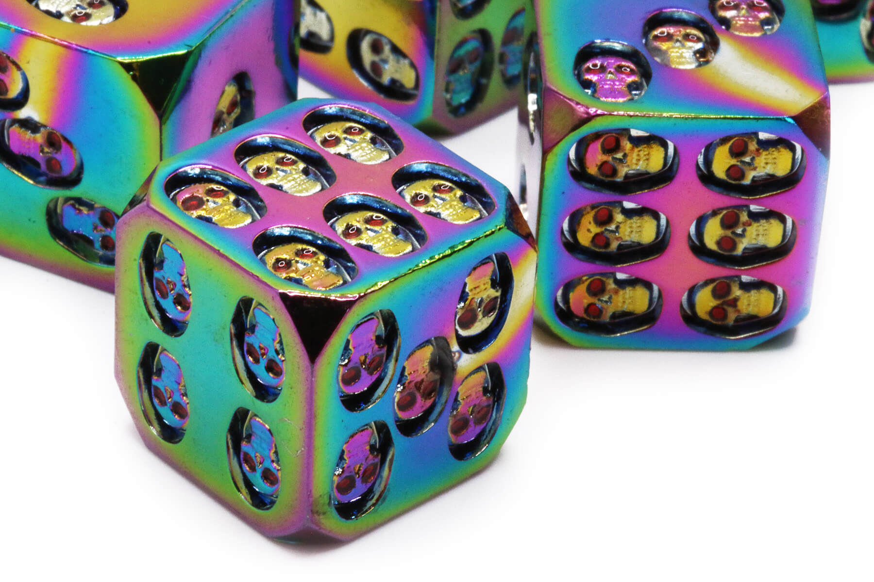 Rainbow Metal D6 Dice with Skulls