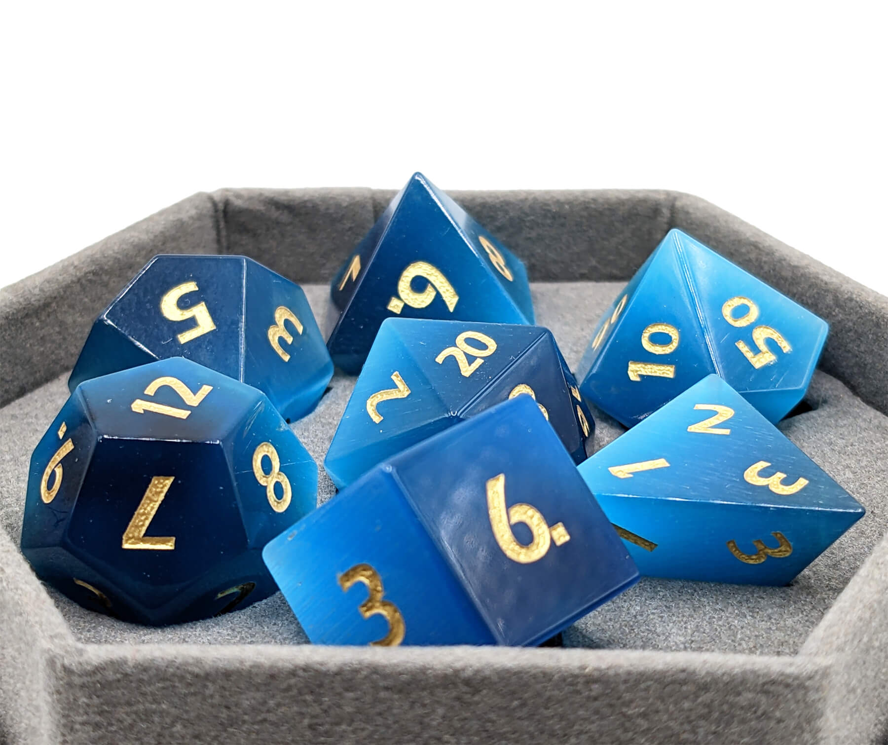 Blue Cat's Eye Gemstone Dice