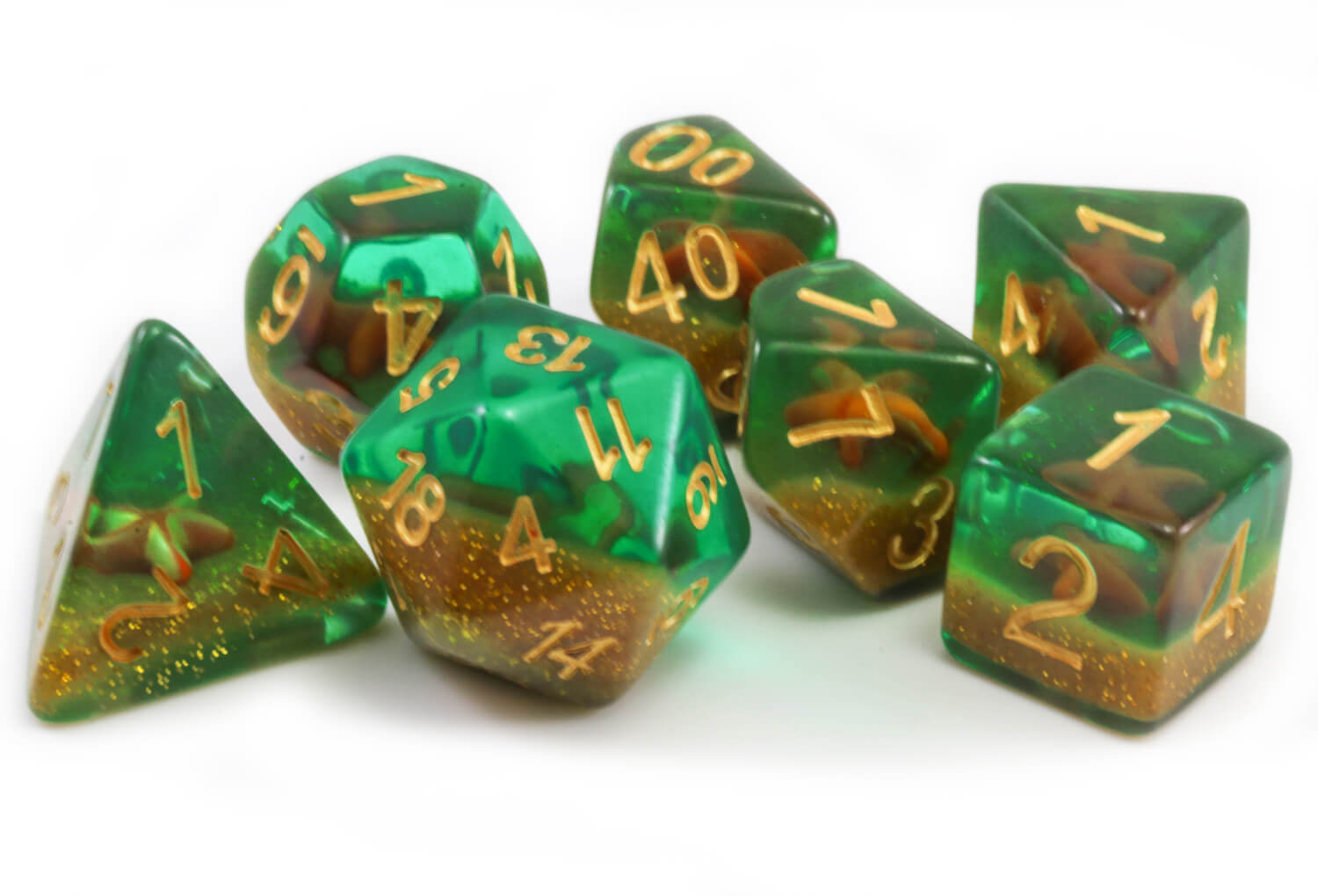 Starfish Dice Green Gold 3