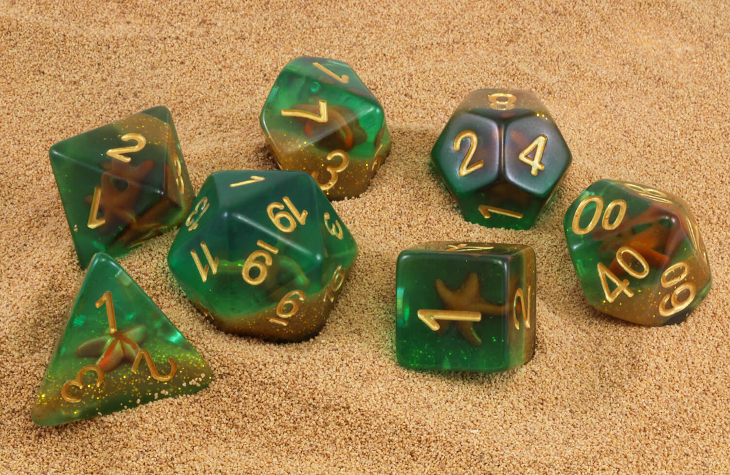 Starfish Dice Green Gold