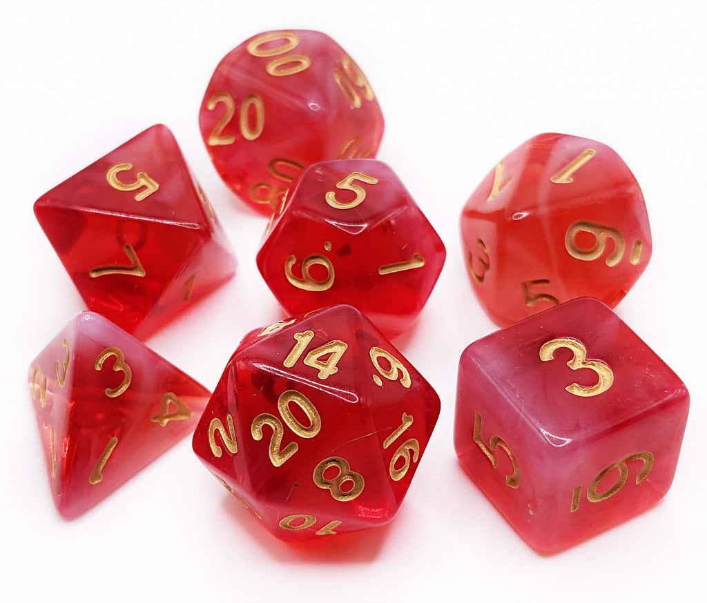 Red translucent dice for dungeons and dragons games