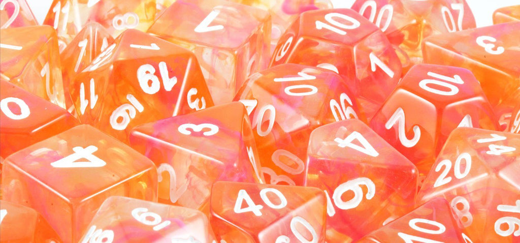 Orange and Purple DnD dice