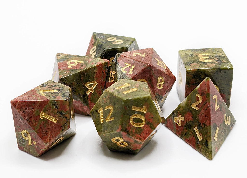Unakite stone dice for dungeons and dragons game