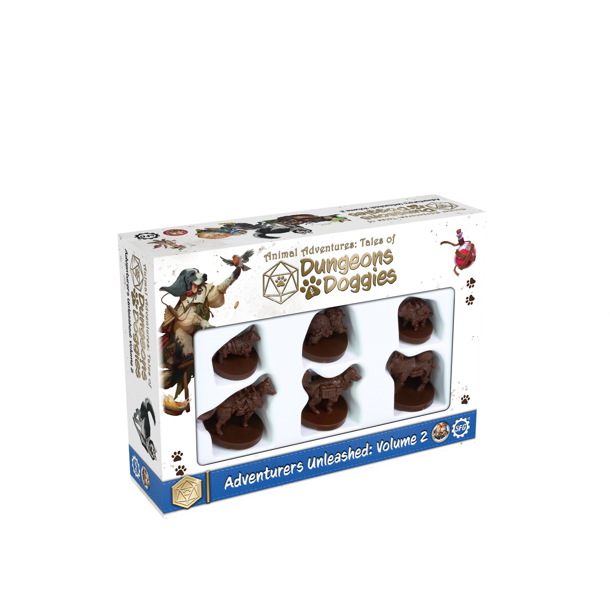 Dungeons And Doggies Miniatures Box 2 – Set De 6 Figurines De Chiens Aventuriers Pour Jeux De Rôle – Paladin Husky, Druide Berger Allemand Et Plus