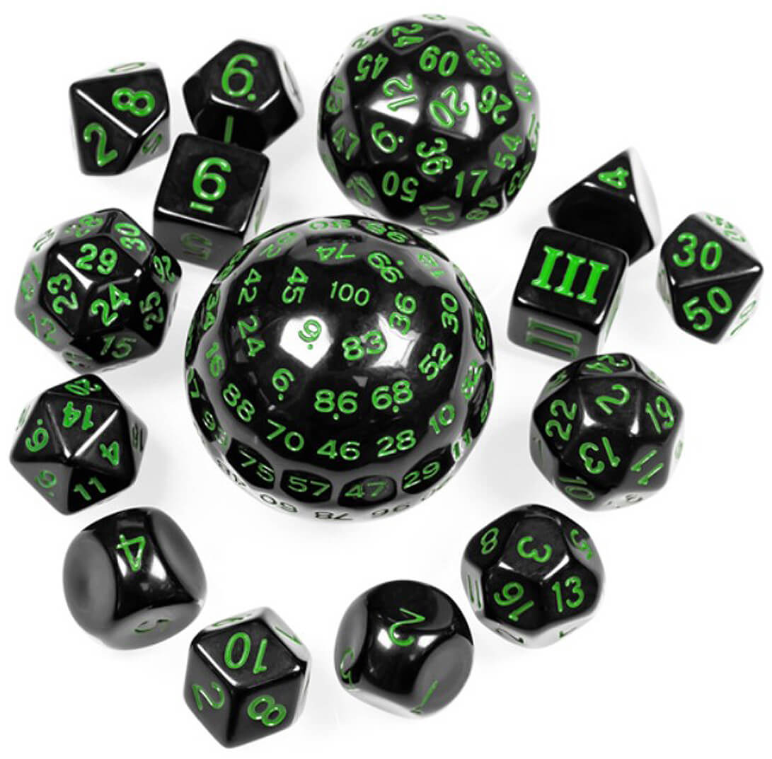 Weird RPG Dice Black With Green - d100