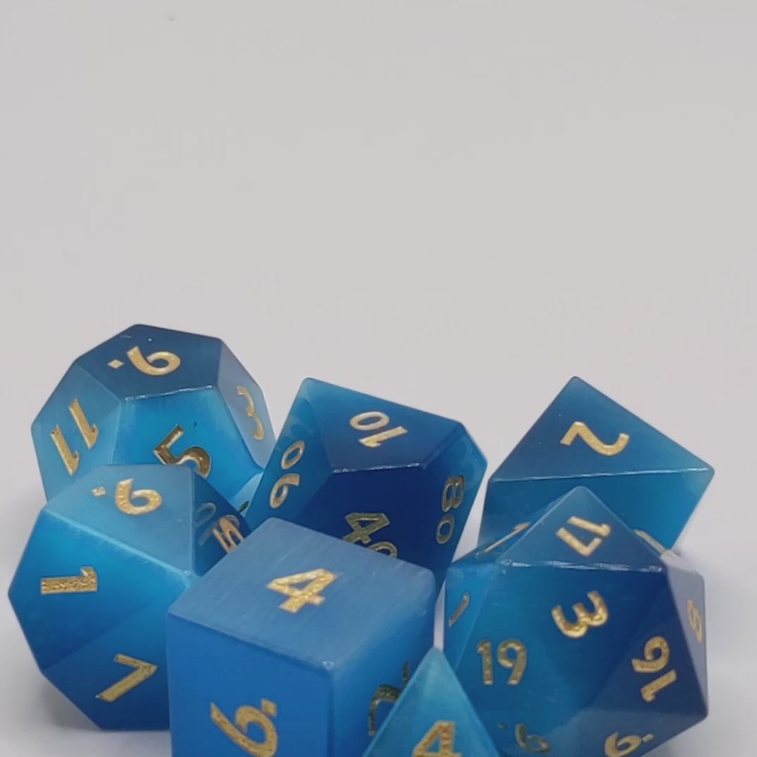 Blue Cat's Eye Gemstone Dice Video