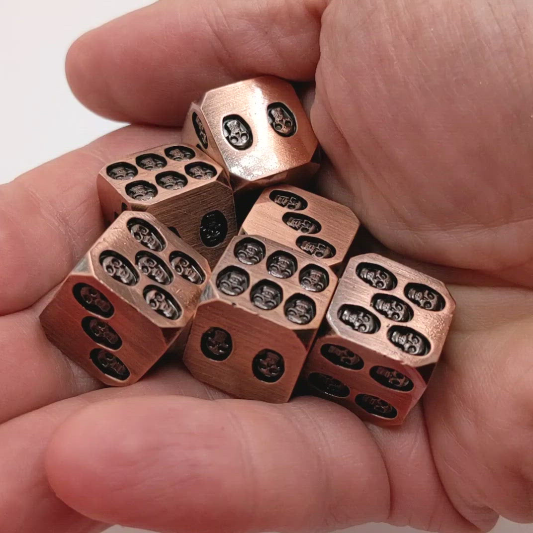 Metal Skull D6 Dice Antique Copper Video