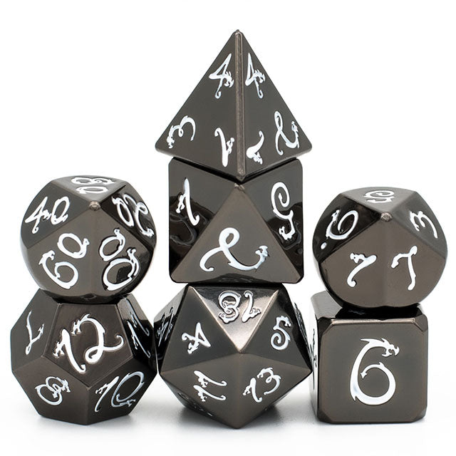 Black metal Dnd Dice white dragons