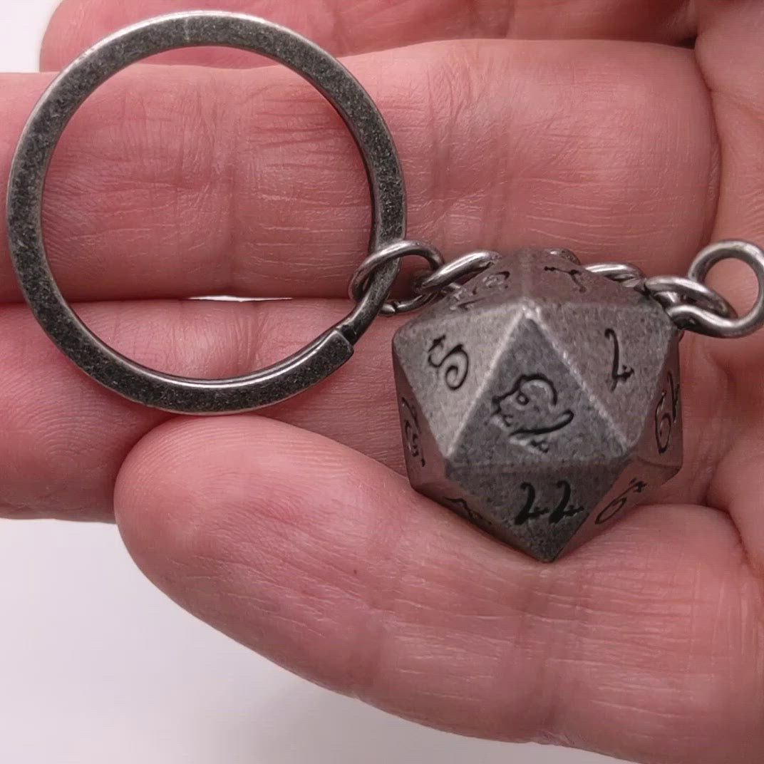 D20 Keychain Antique Silver Video