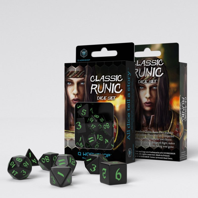 Runic Dice Black Green For D&D 2