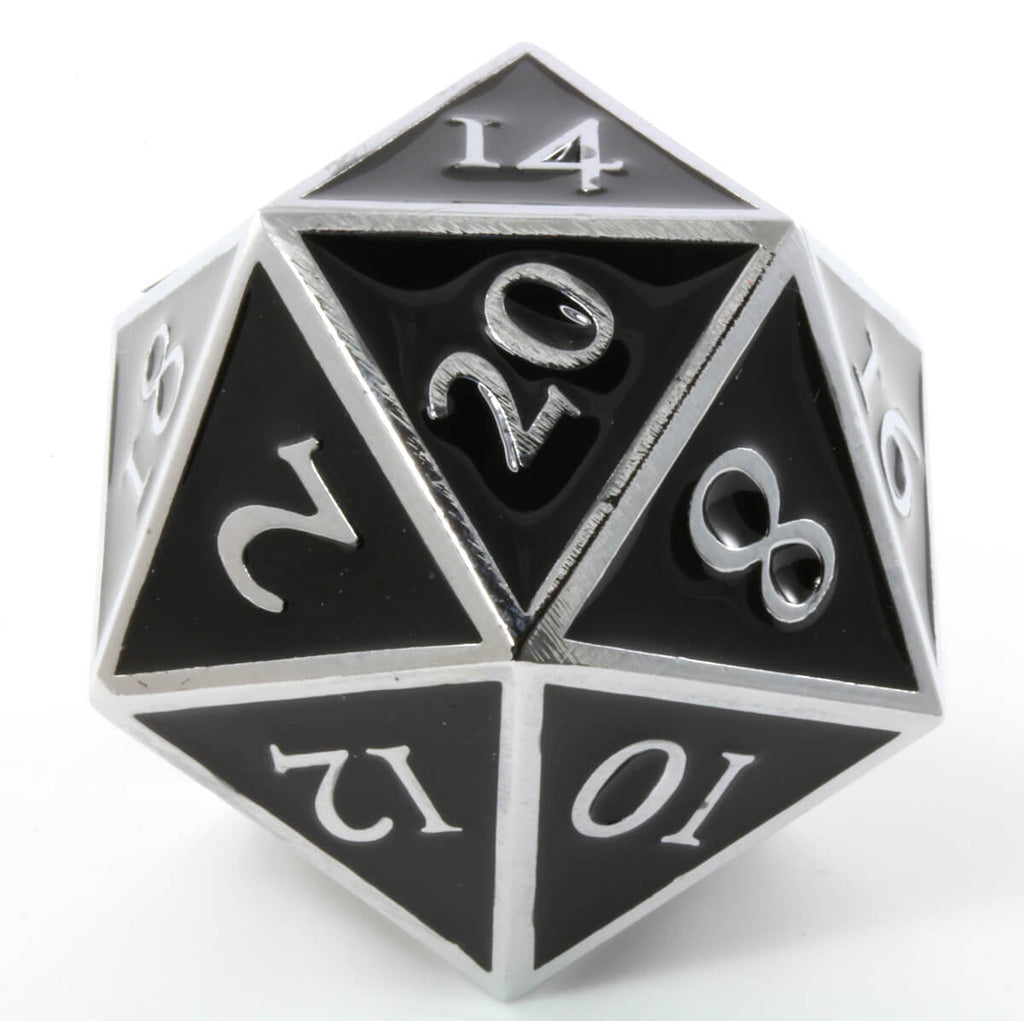 Giant d20 Enamel Black and Silver