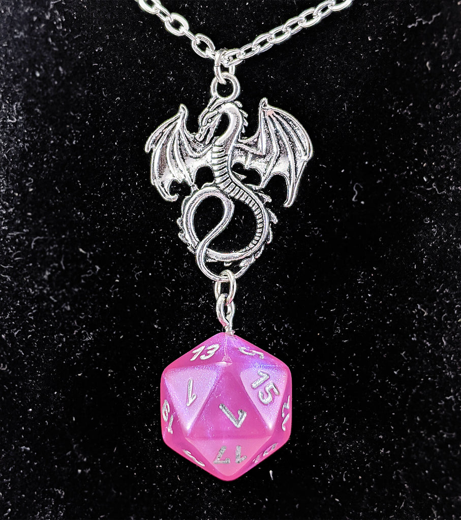 Borealis Pink d20 Dragon Necklace