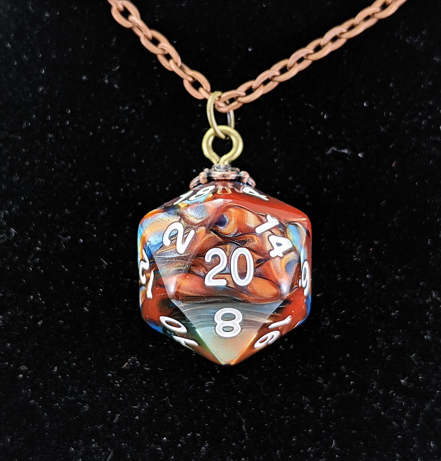 Gemini d20 Neckace Copper Teal