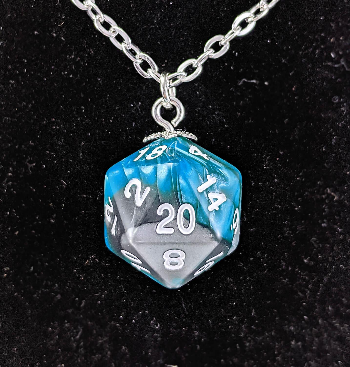 Gemini d20 necklace Teal Steel