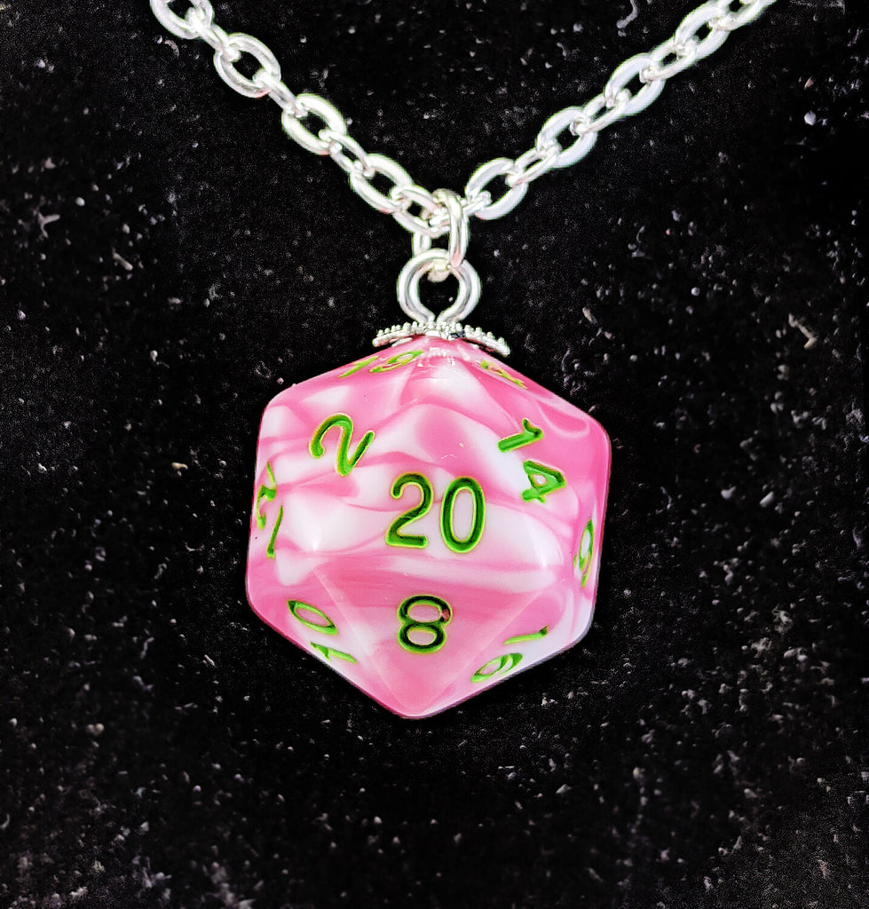 Pink d20 Necklace RPG