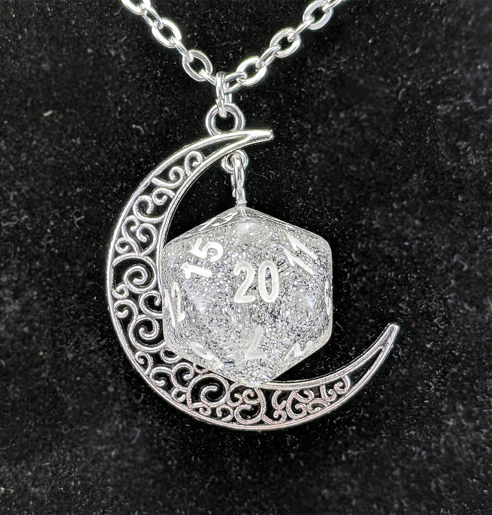 RPG d20 Necklace Silver Glitter
