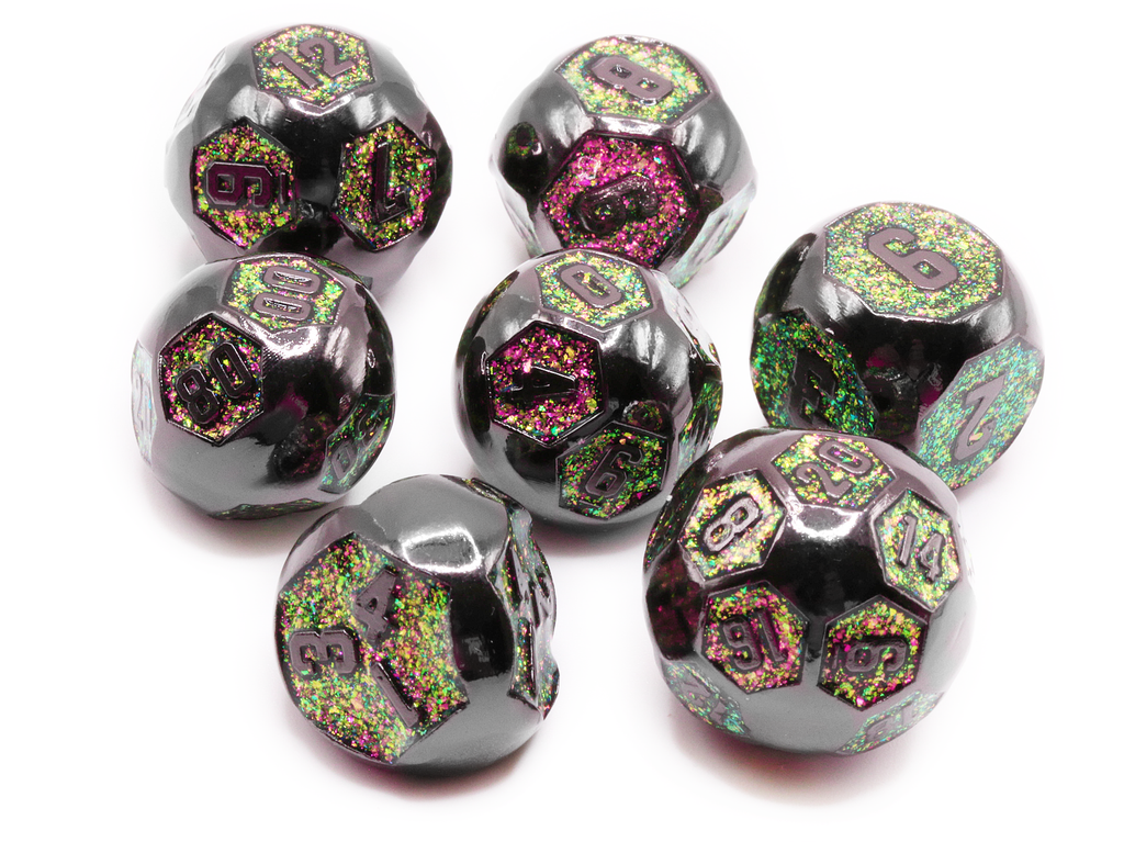 rounded metal dice black and mica glitter
