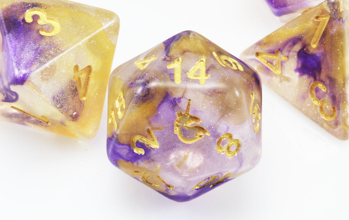 D&D Dice Unicorn Royal Sunset