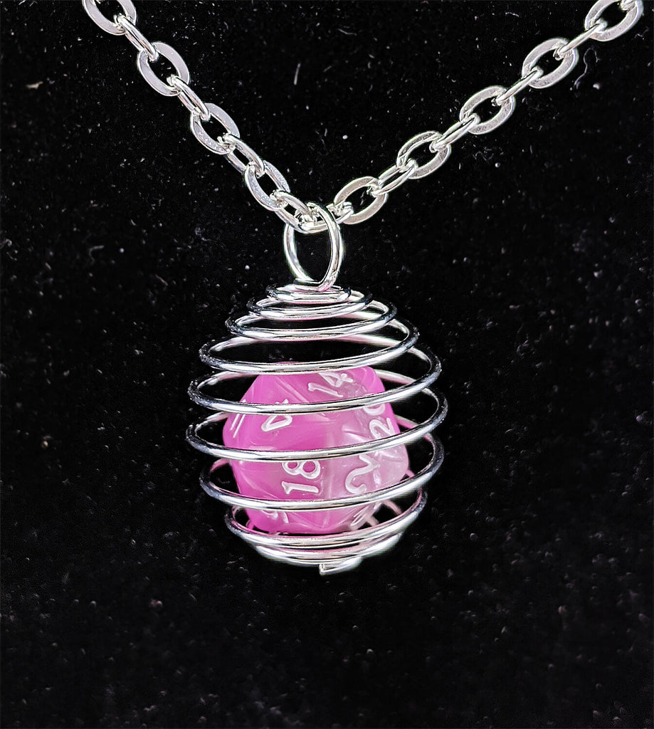 Mini d20 necklace pink white