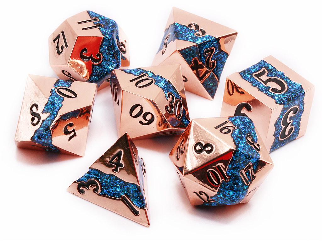 Copper and blue crucible dice for dnd games