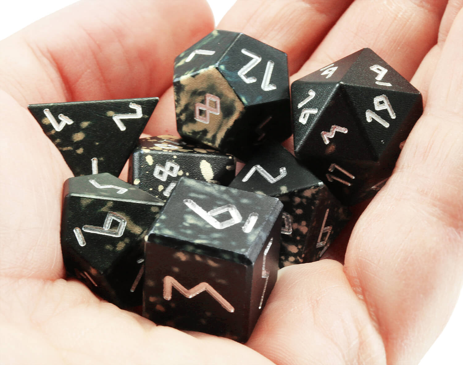 Aluminum D&D Dice Black Gold 2