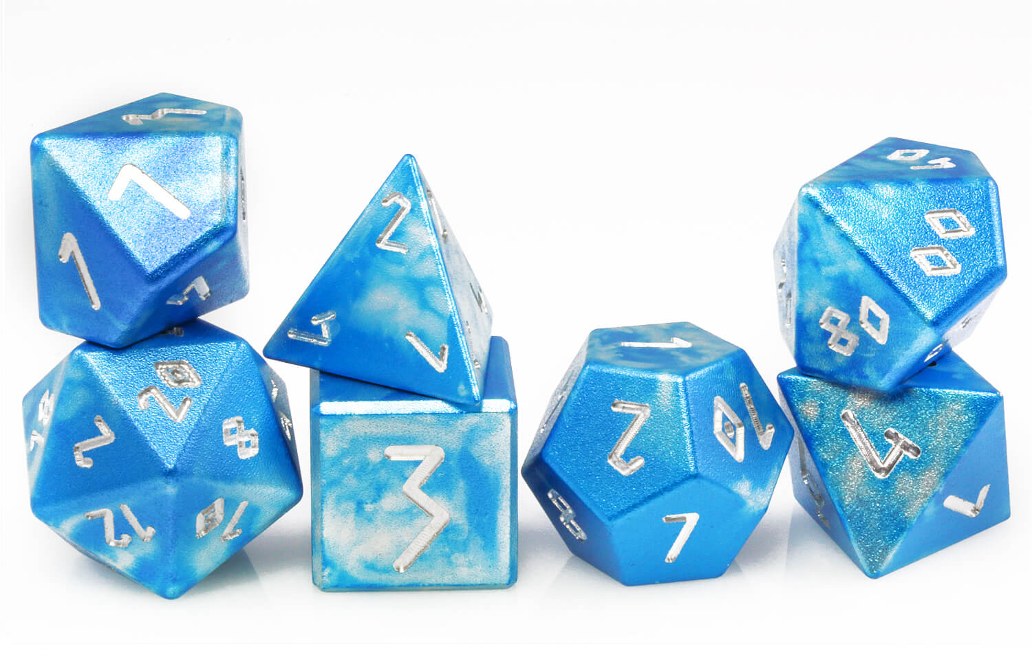 Aluminum RPG Dice Blue Silver