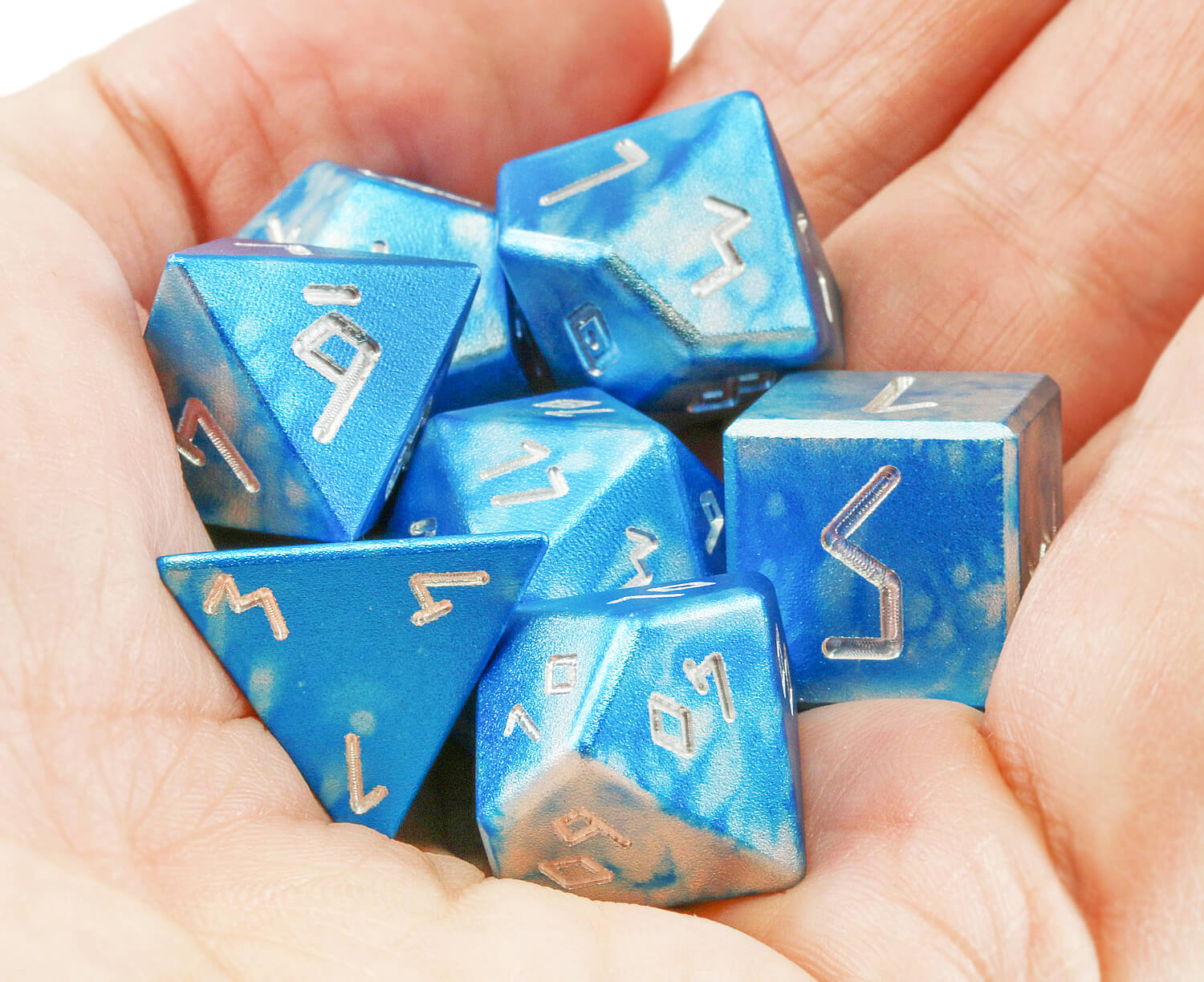 Aluminum RPG Dice Blue Silver 2