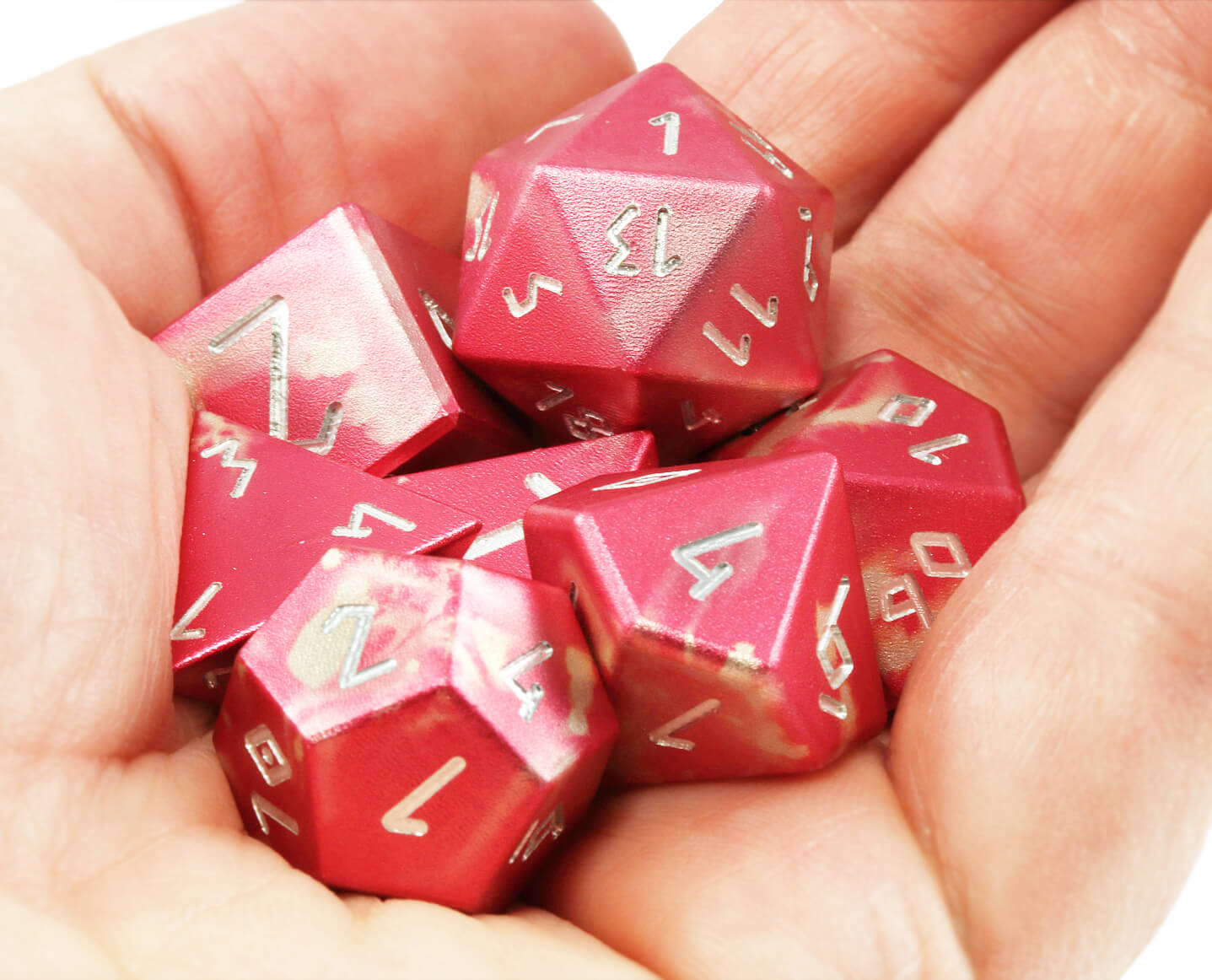 Aluminum D&D Dice Red Silver 2