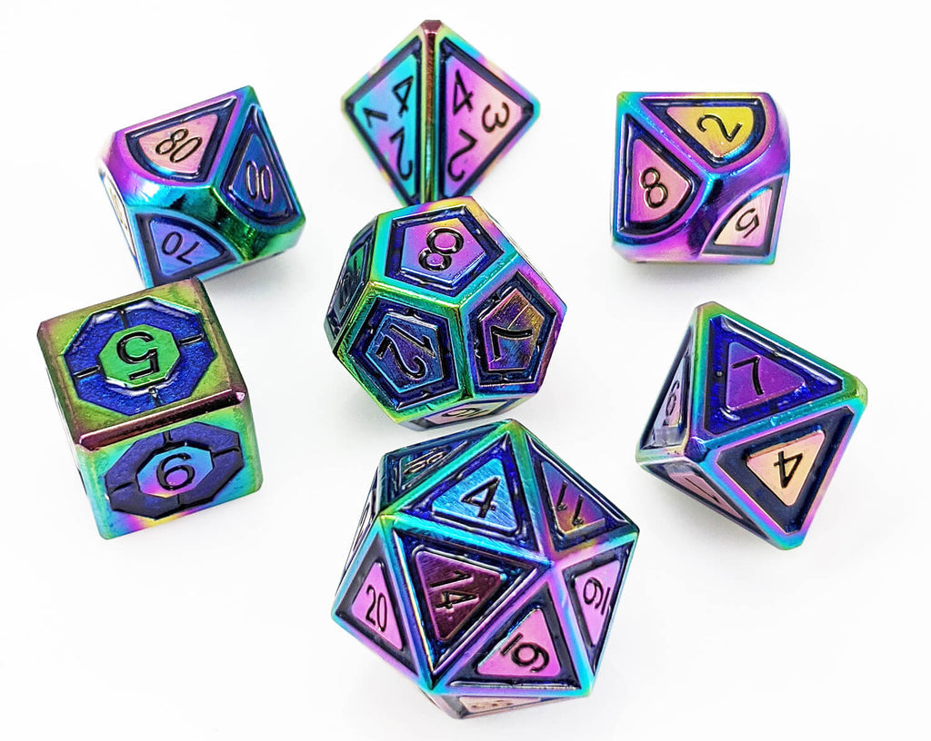 Metal dice rainbow blue