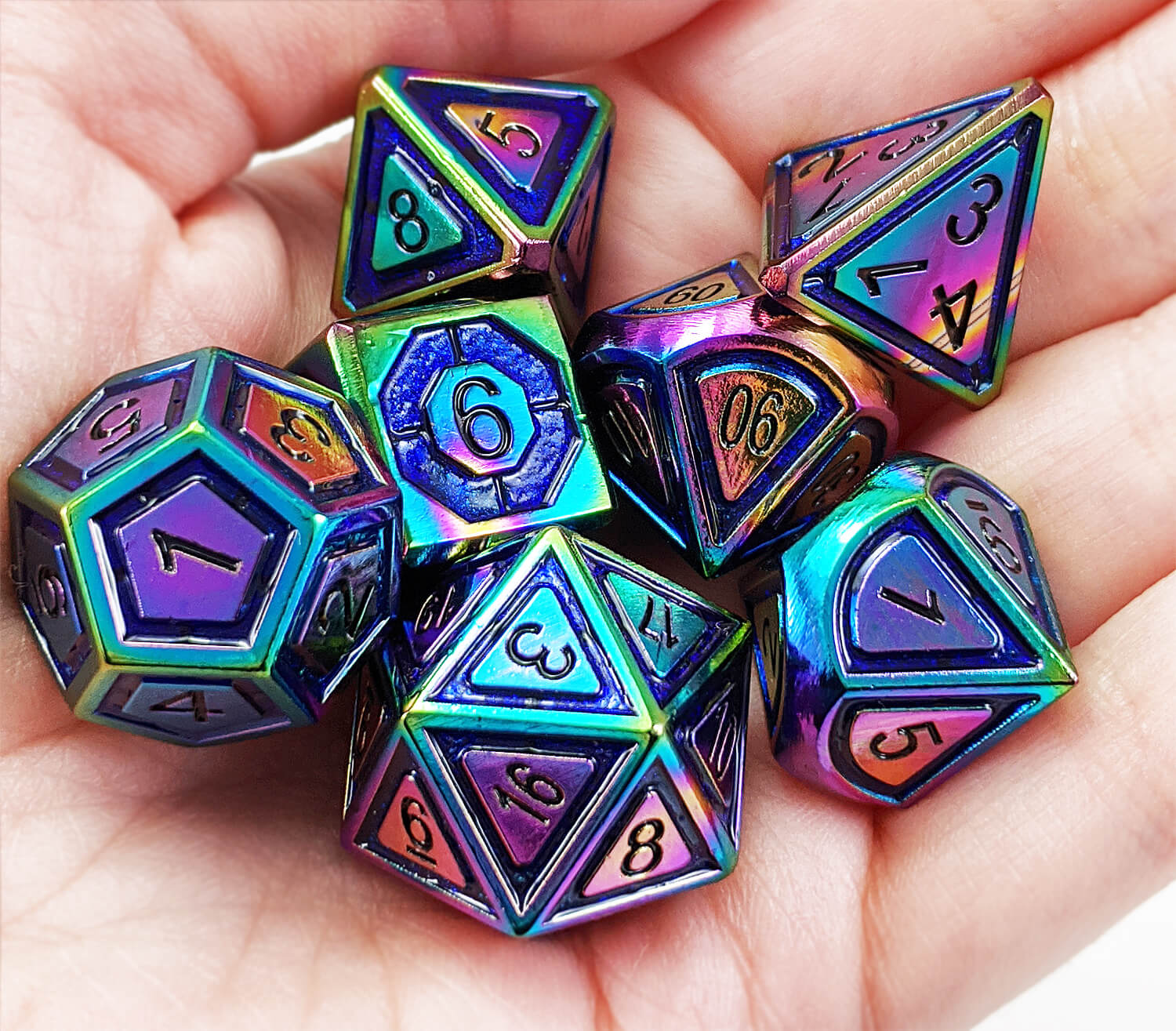 Metal dice rainbow blue 2