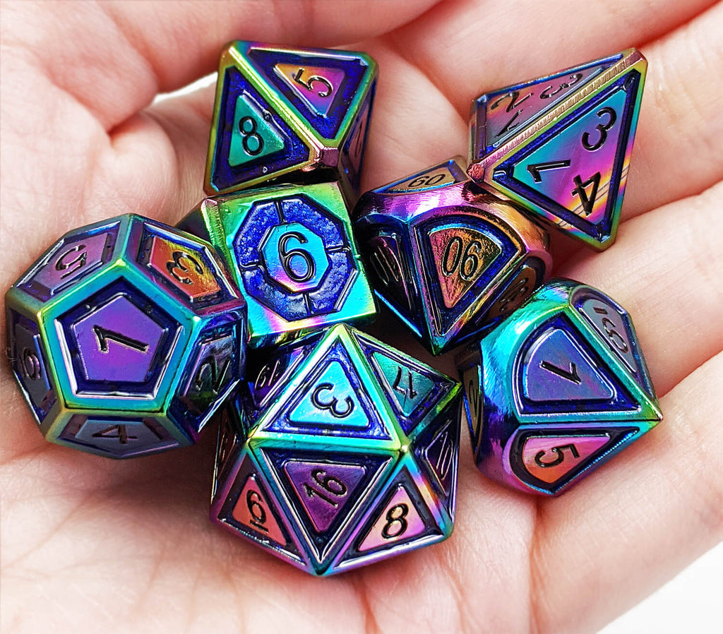 Metal dice rainbow blue 2