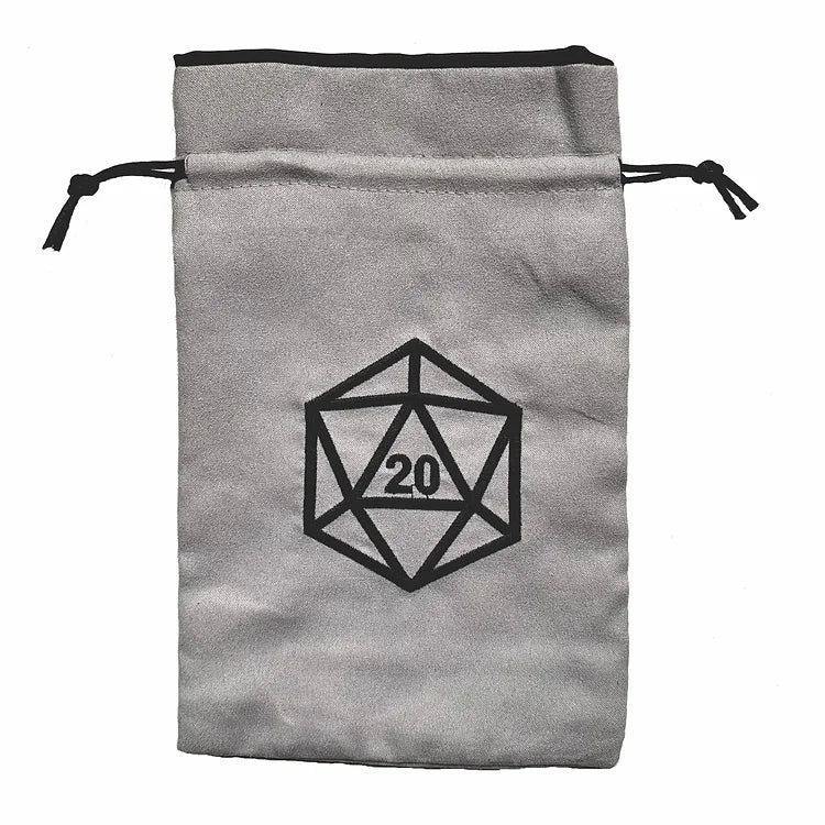 Gray d20 dice bag