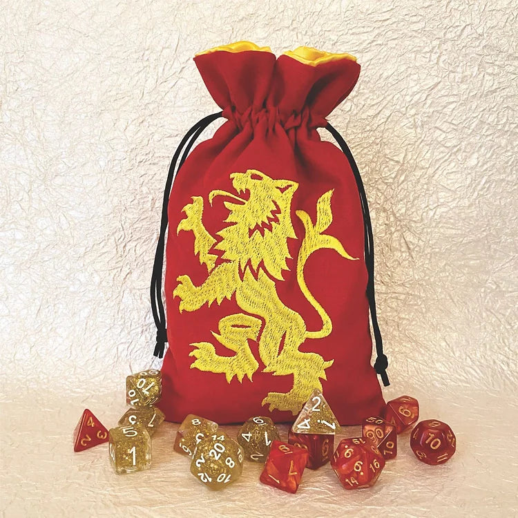 Heraldic Lion dice bag for dnd dice