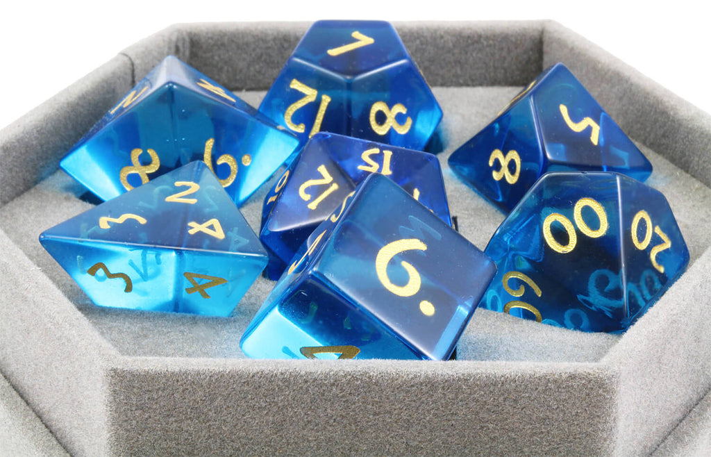Blue glass dice for D&D